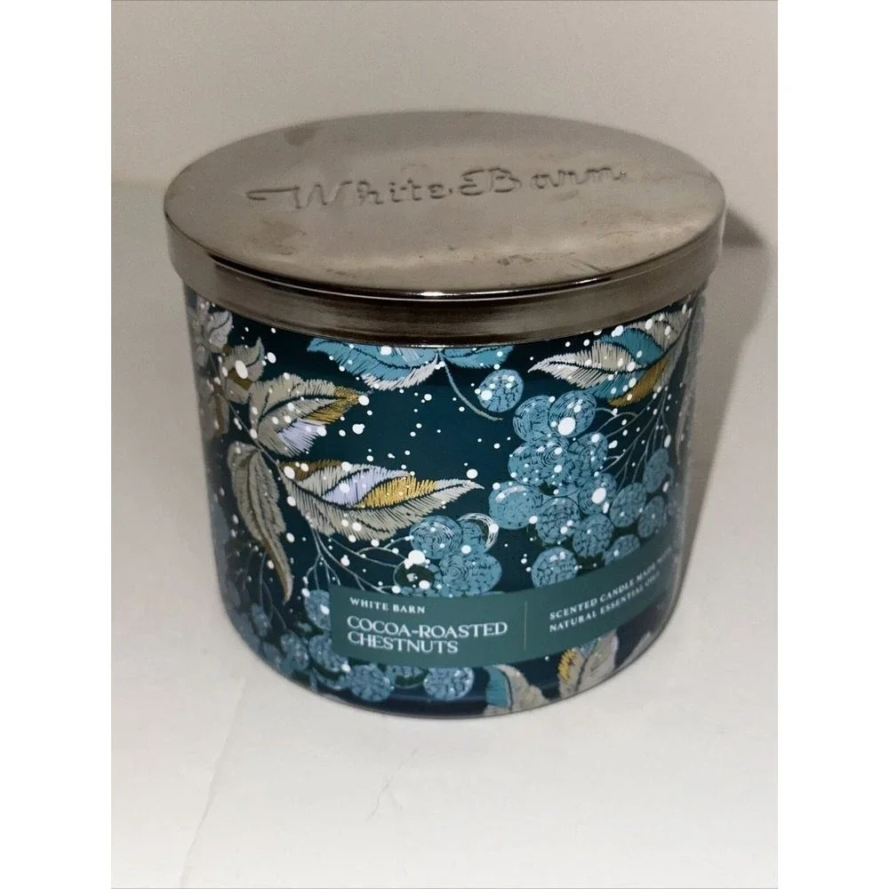 White Barn Cocoa-Roasted Chestnuts 3-Wick Scented Candle 14.5oz Lot of 2 Teal